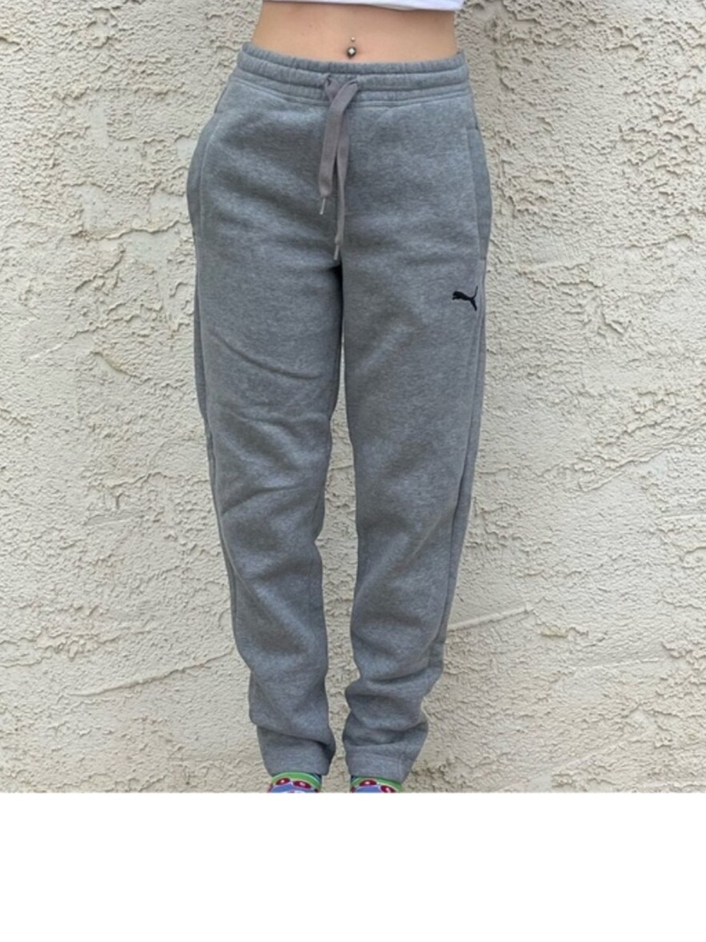 Puma Gray Drawstring Joggers with Side Puma Logo
